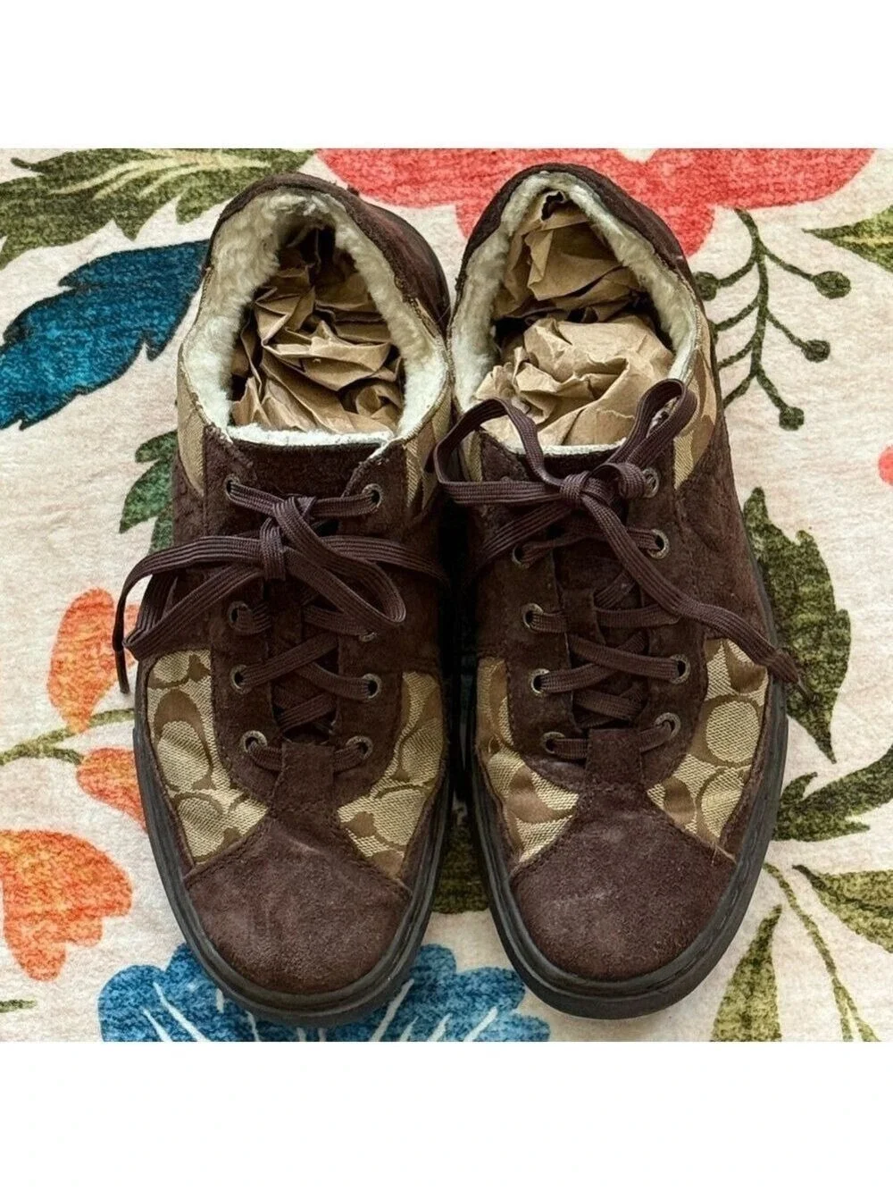 Coach Edwin Sherpa Lined Sneakers Brown Tan Logo Men's Size 8